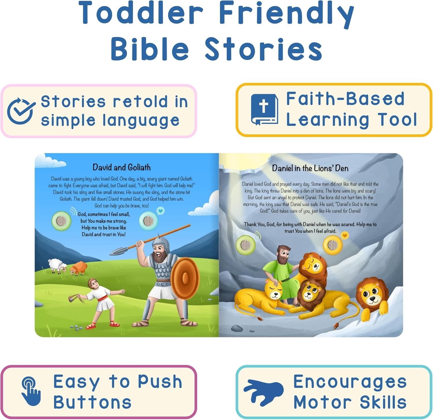 Christian Bible Stories Book for Toddlers 13 Stories and Prayers Musical Toy