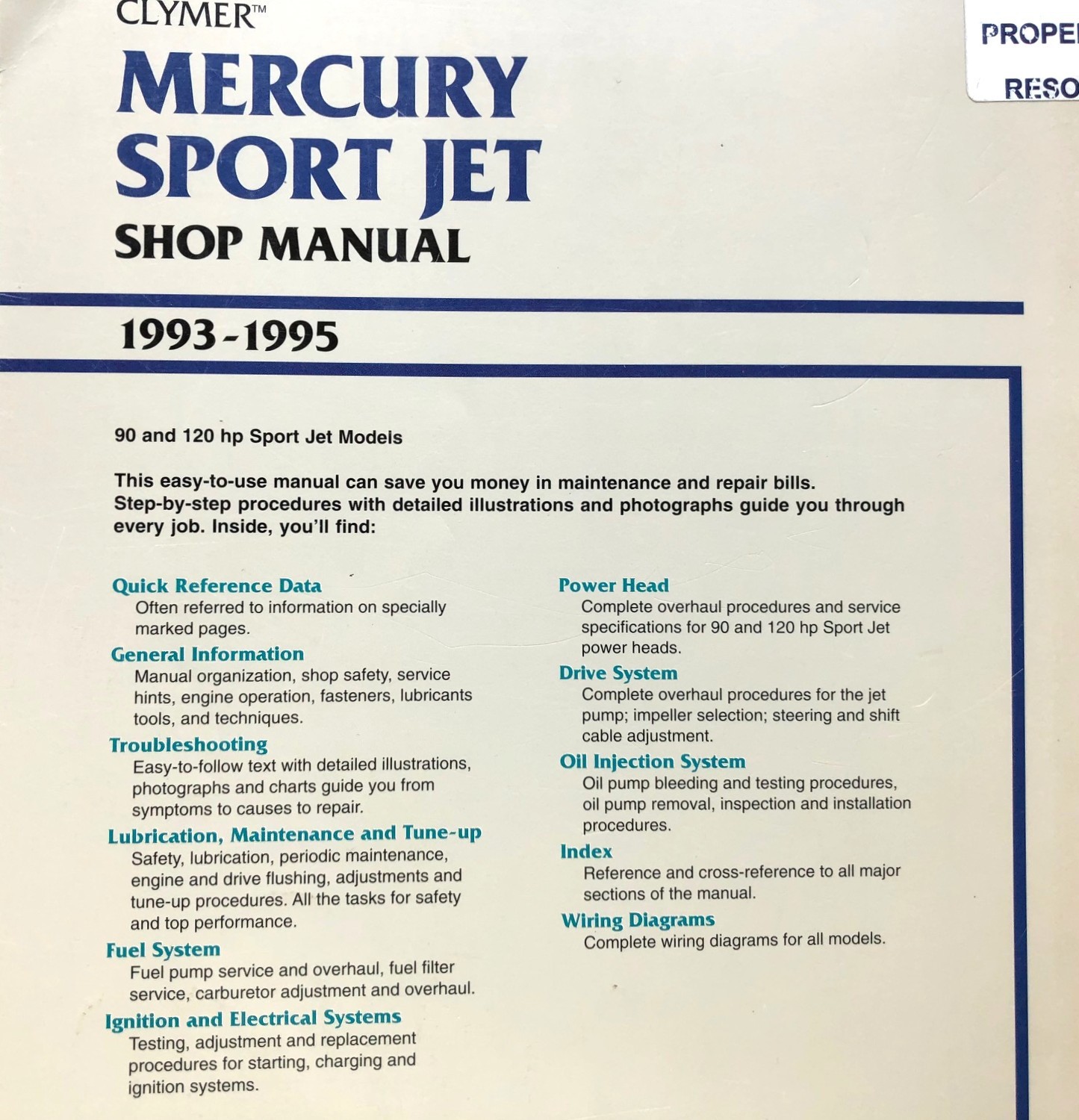 1993-1995 Clymer Mercury Sport Jet Maintenance Repair Shop Manual W815