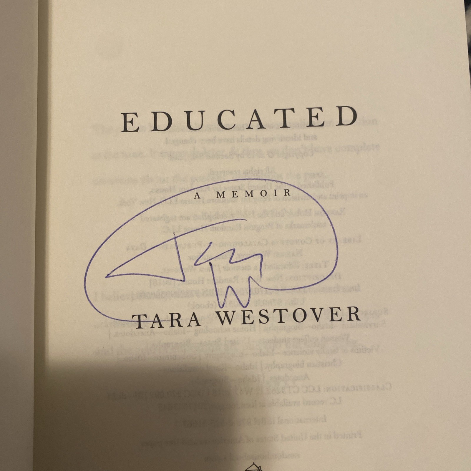 Educated SIGNED by Tara Westover Hardcover Memoir – Hand Signed – VG