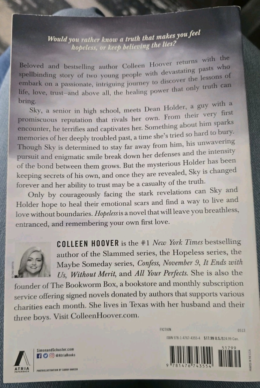Colleen Hoover Hopeless SIGNED First Atria Paperback 2013 Rare Early Edition