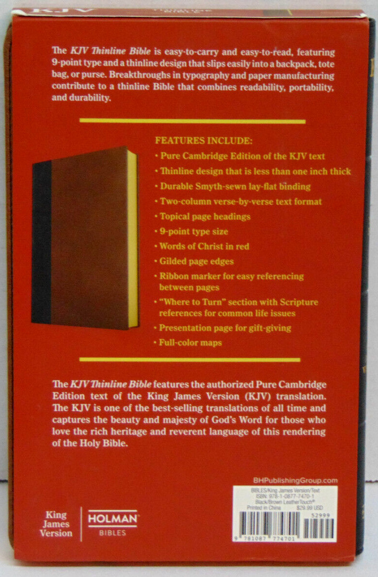 KJV Thinline Bible, Black/Brown Leather-Touch Cover, King James Version