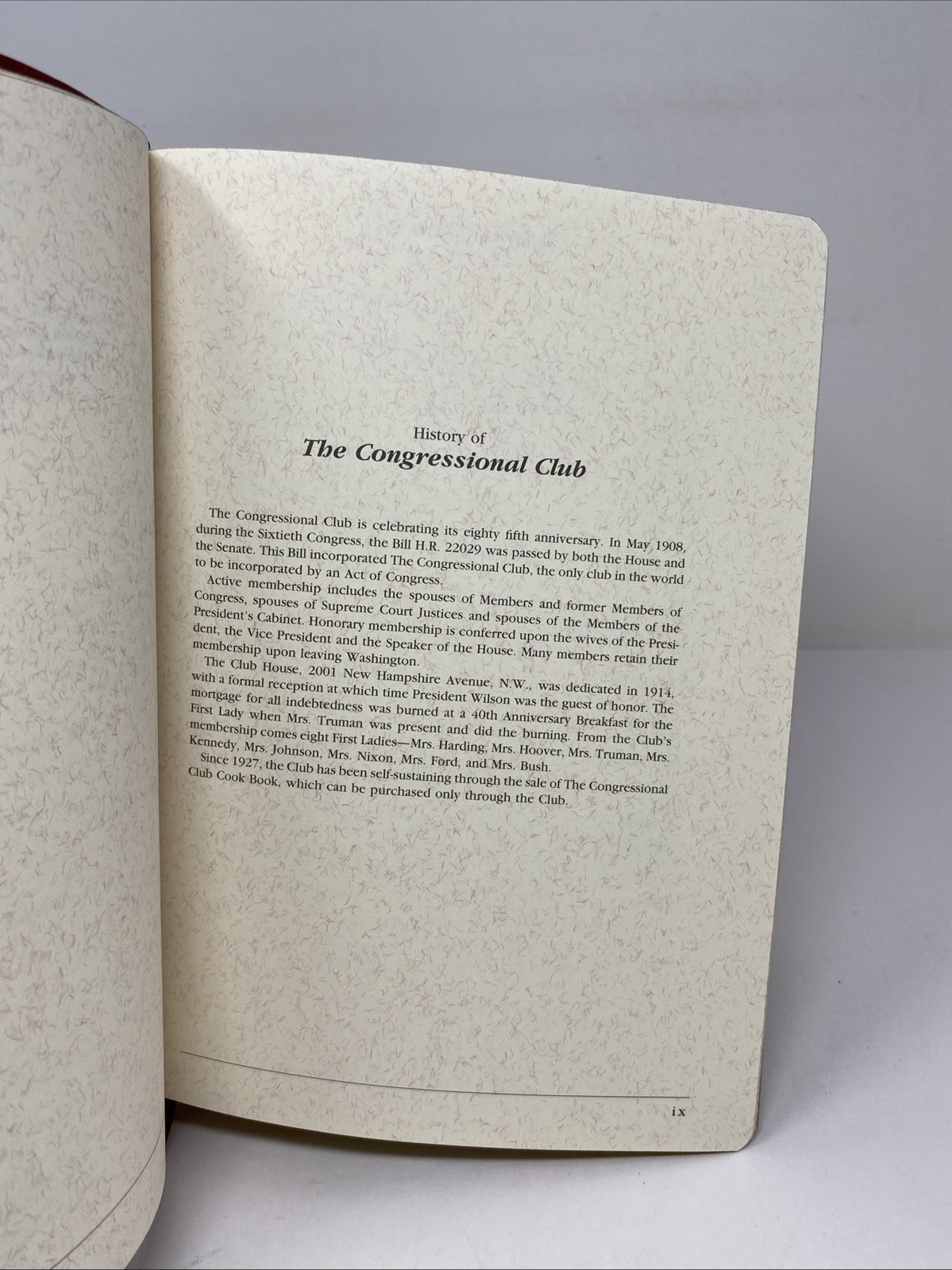 The Congressional Club Cook Book 1993 Red Faux Leather Cookbook