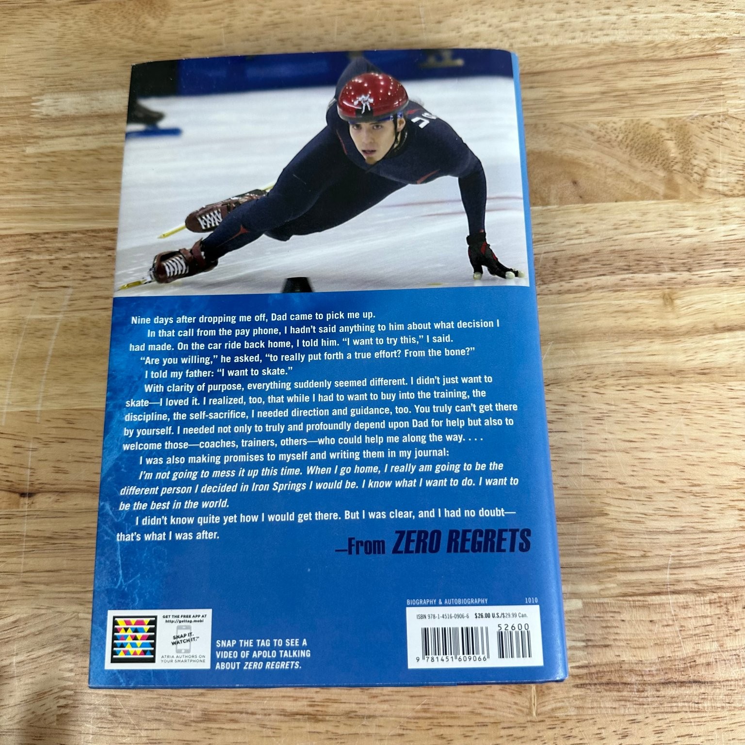 Zero Regrets Apolo Ohno First Edition Signed Biography Atria Books