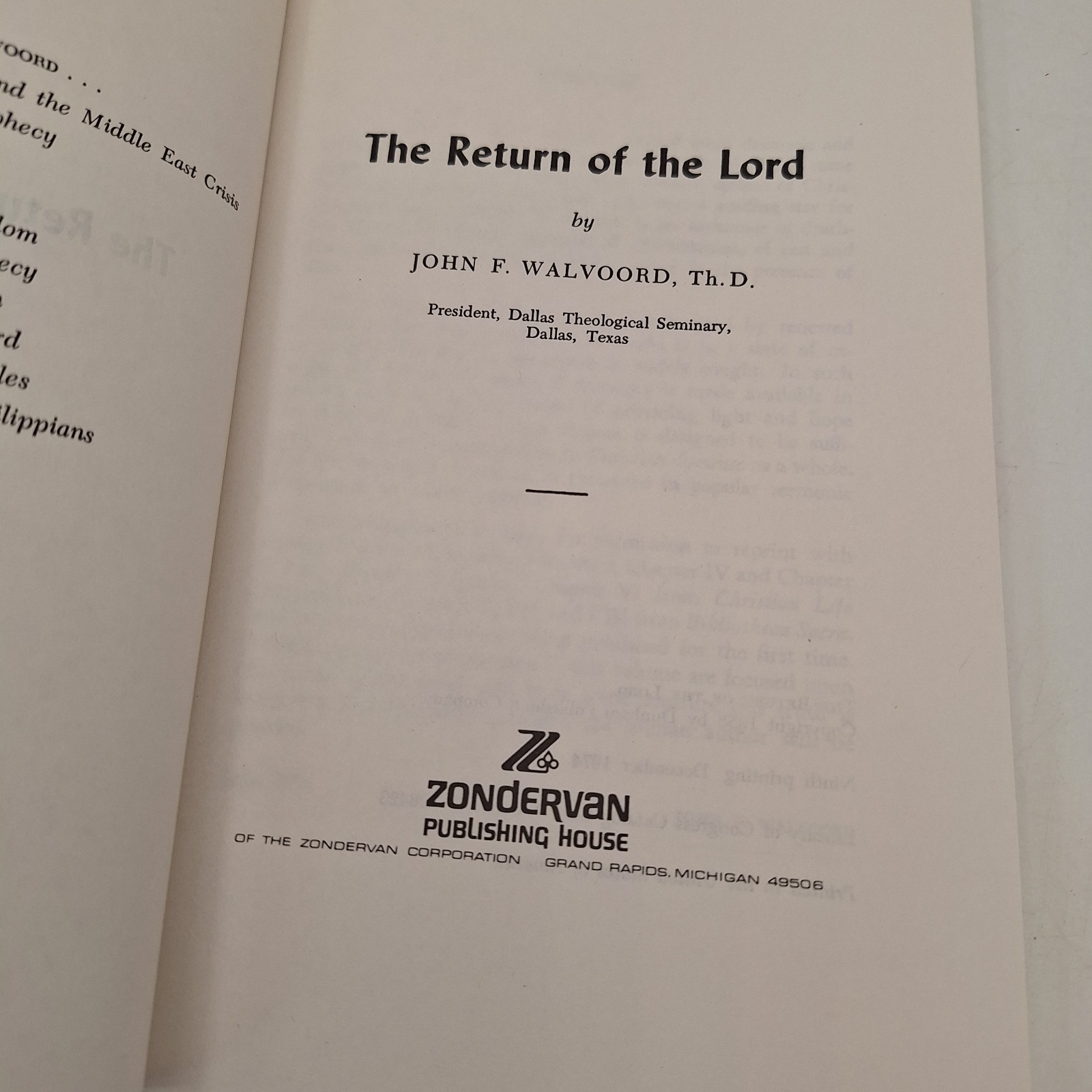 The Return of the Lord ~ John F. Walvoord ~ 1974 PB