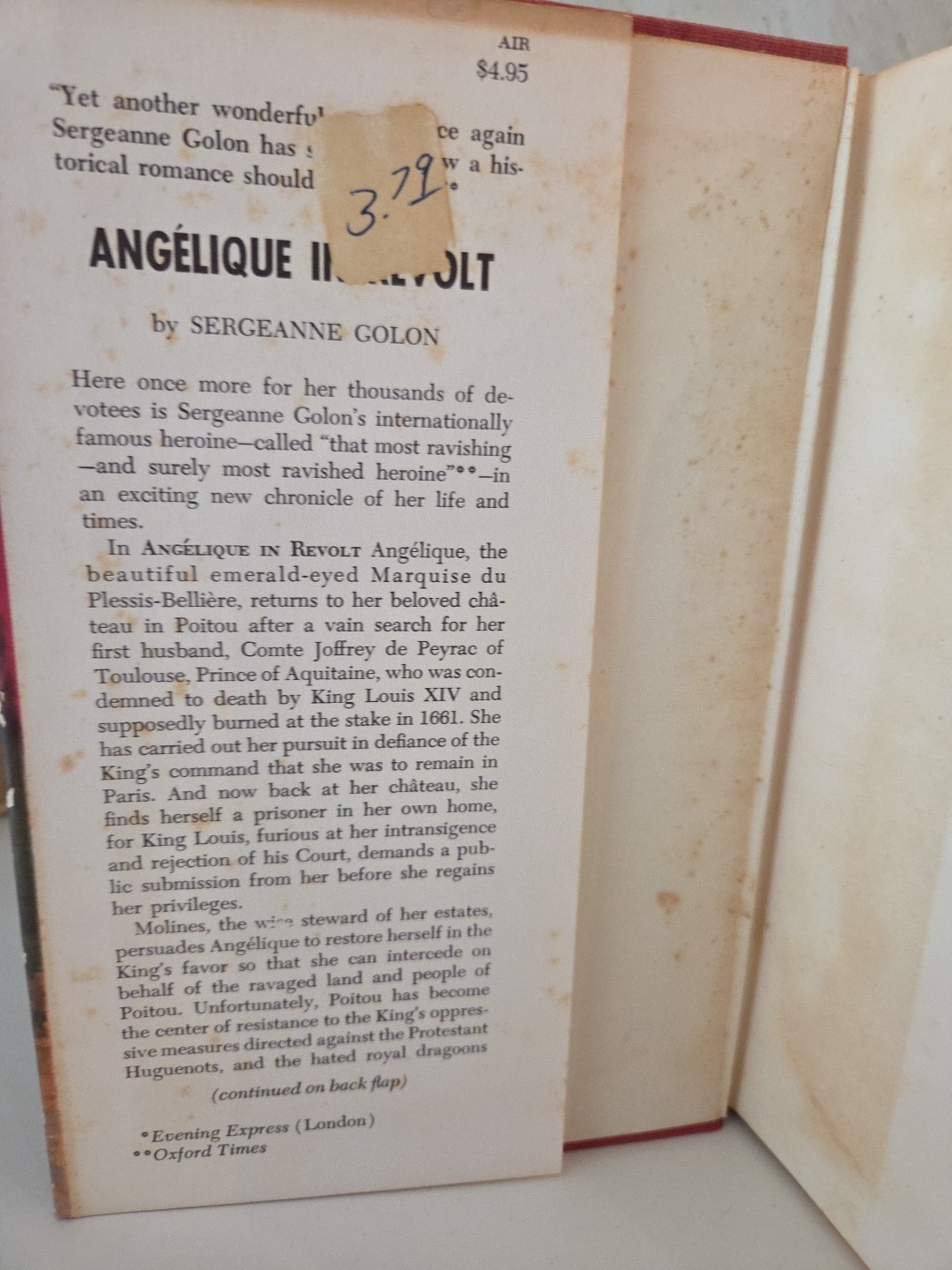 Angélique In Revolt ~1963 HC/DJ 1st American Edition ~ Sergeanne Golon