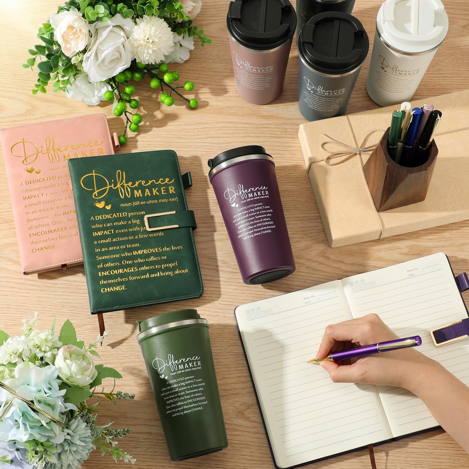 18 Pcs Difference Maker Gifts 17 oz Coffee Mug Tumbler A5 Leather Journal wit…