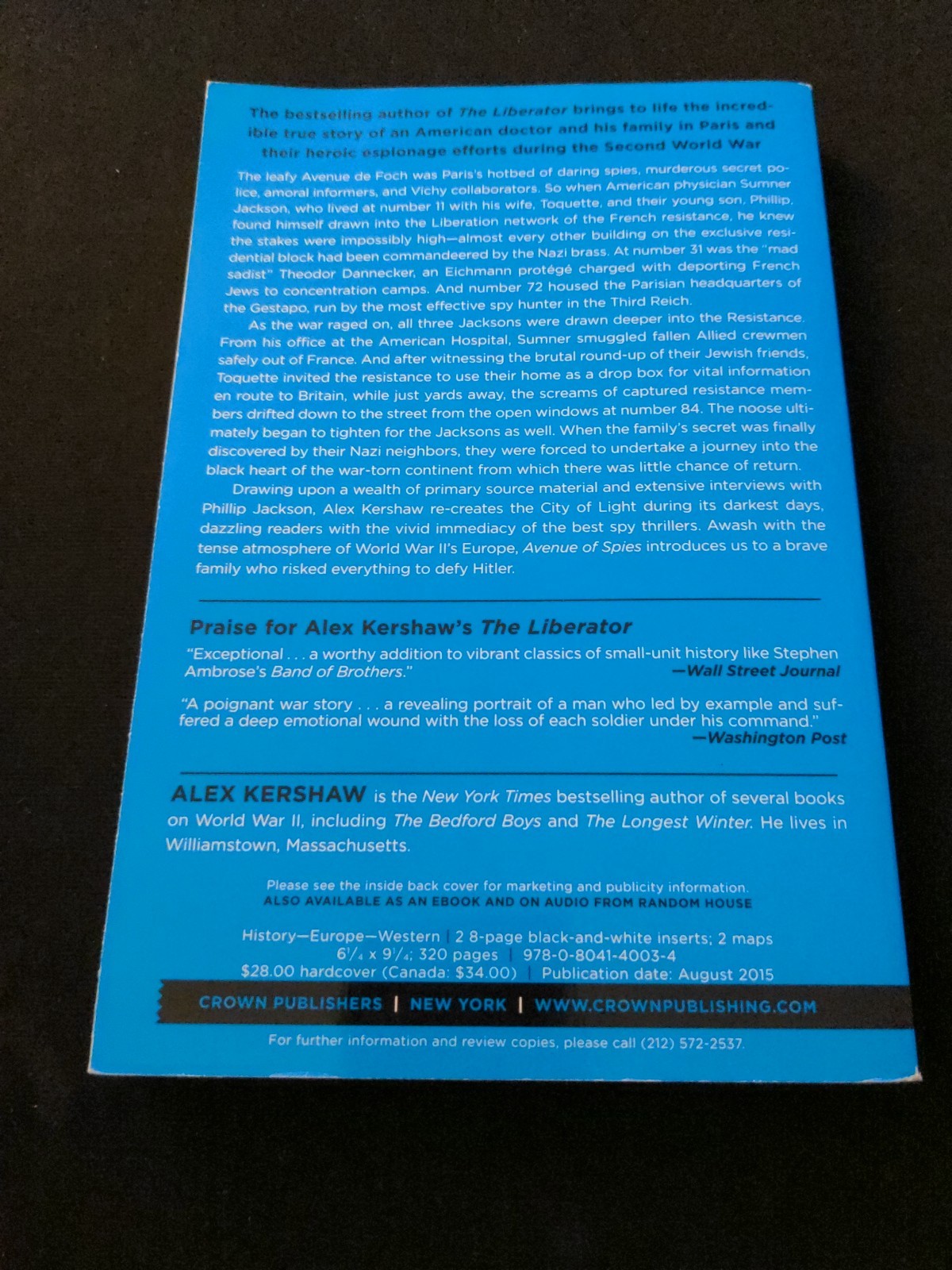 Uncorrected Proof – Avenue of Spies, by Alex Kershaw 2015 PB ARC