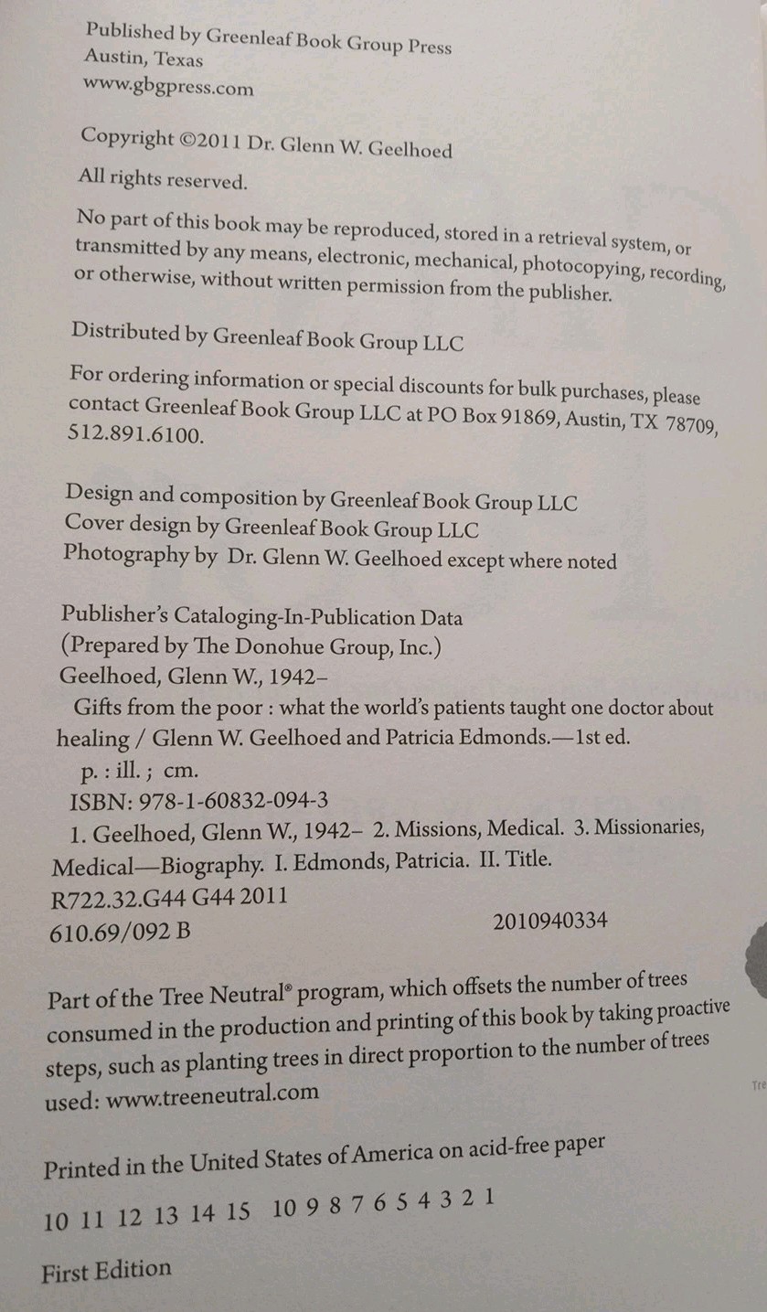 Signed Gifts from the Poor Dr. Glenn Geelhoed 1st Ed HC Medical Missionary 2011