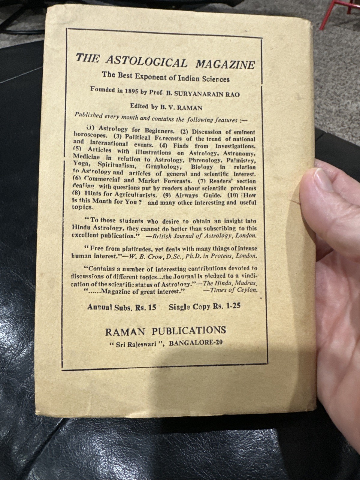 Muhurtha Or Electional Astrology Hardcover 1969 Fourth Edition B V Raman