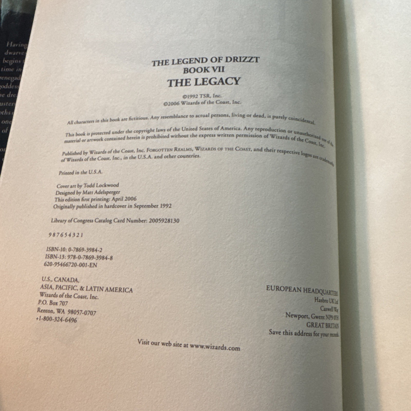 The Legacy by R. A. Salvatore (2006, Hardcover) 1sr Edition 2006 Print Like New