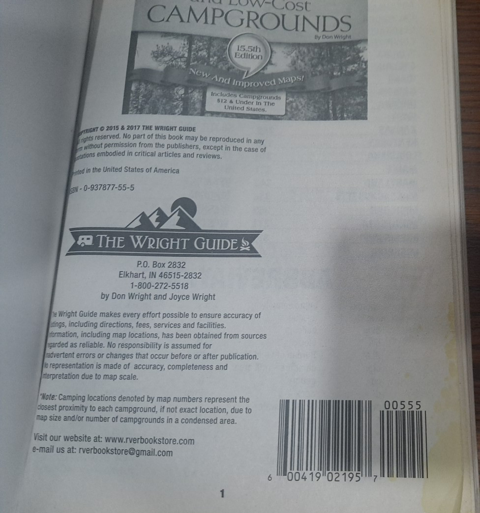 The Wright Guide to Free and Low-Cost Campgrounds 15.5th edition 026026