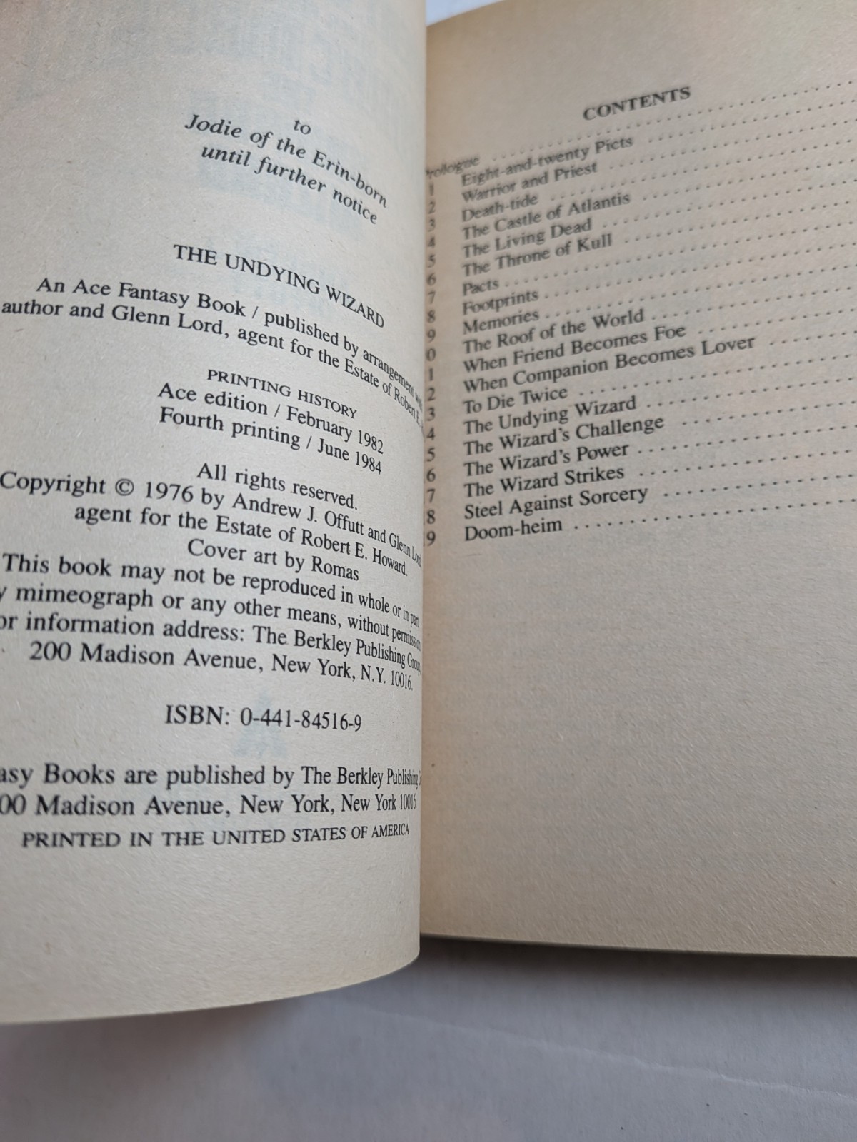 Robert E Howard’s Great Hero Cormac Macart Undying Wizard Andrew #6 1984 Book