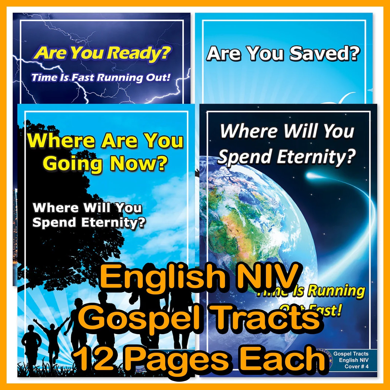 „ENGLISH (NIV)“ Tracts, Pack of 40 Units in 4 Colorful Covers, 12 Pages Each