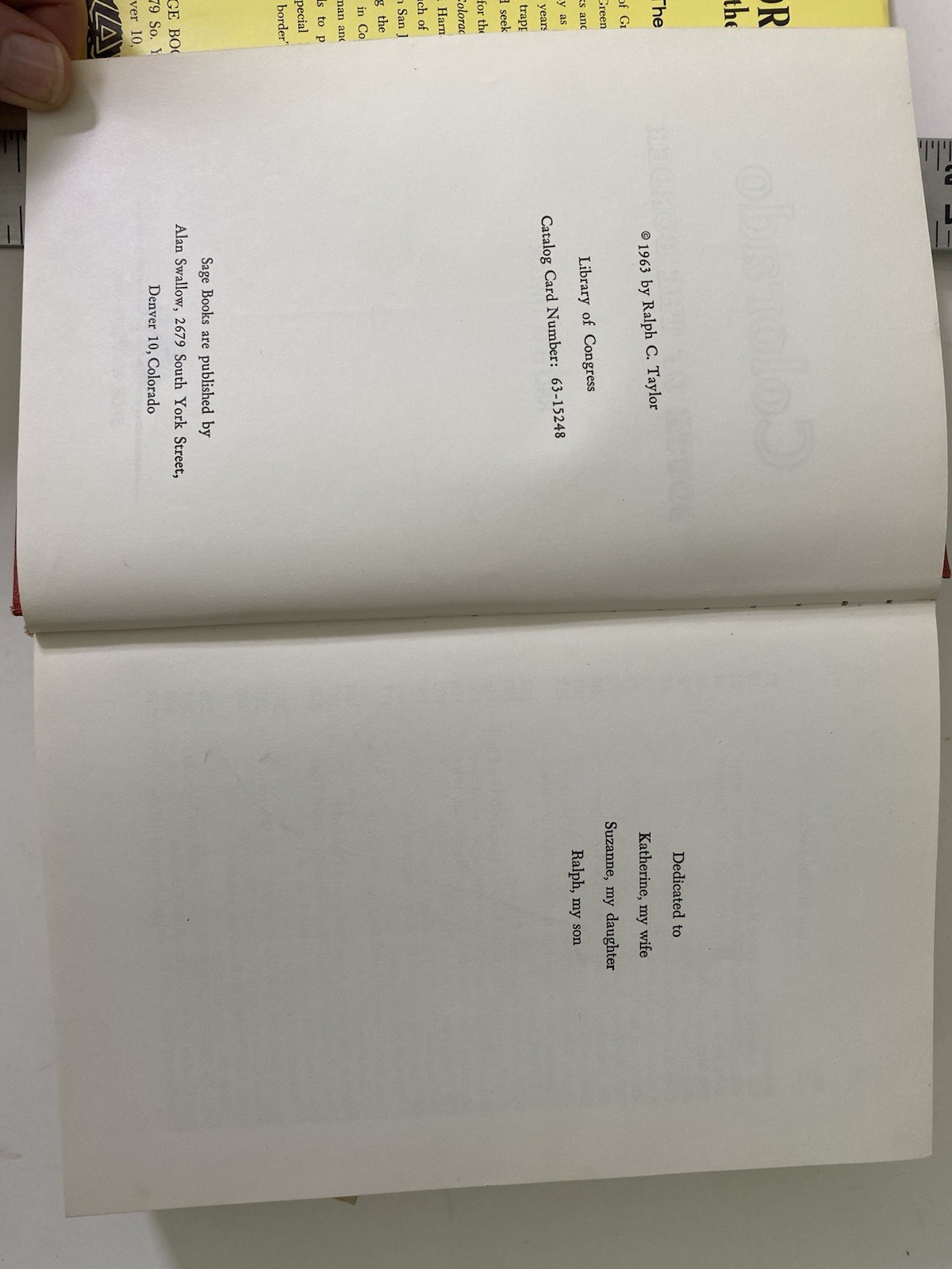 Colorado: South of the Border by Taylor, Ralph C. 1St Edition, Dust Jacket BK740