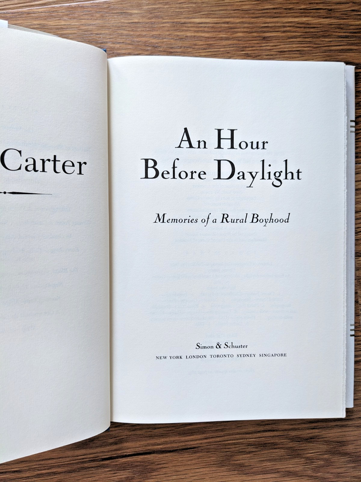 An Hour Before Daylight : Memories of a Rural Boyhood signed by Jimmy Carter