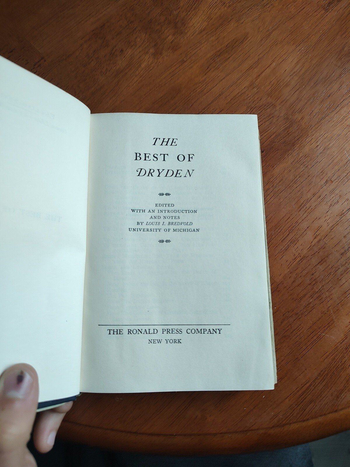 The Best Of Dryden By Louis Bredvold HC DJ 1933 Vintage #1.7