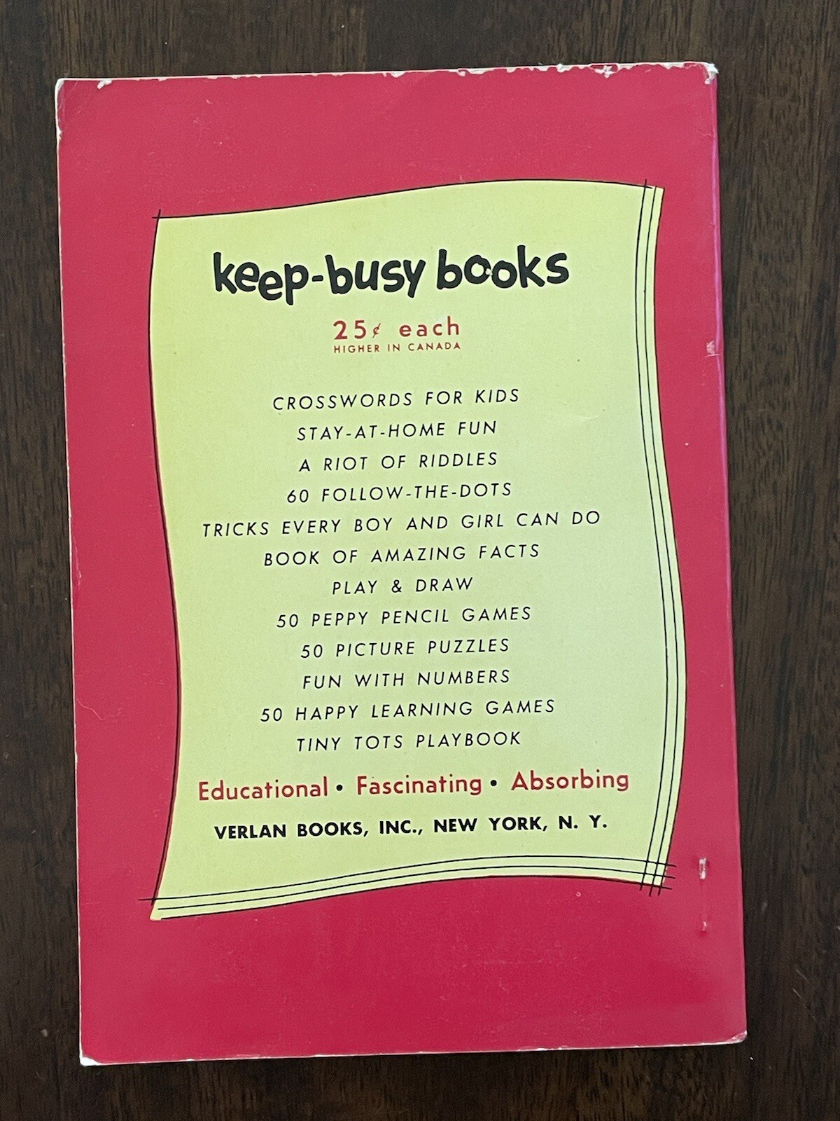 Tiny Tots Age 4 to 8 Playbook Keep Busy Book 1953 Kids Activities Nice Condition